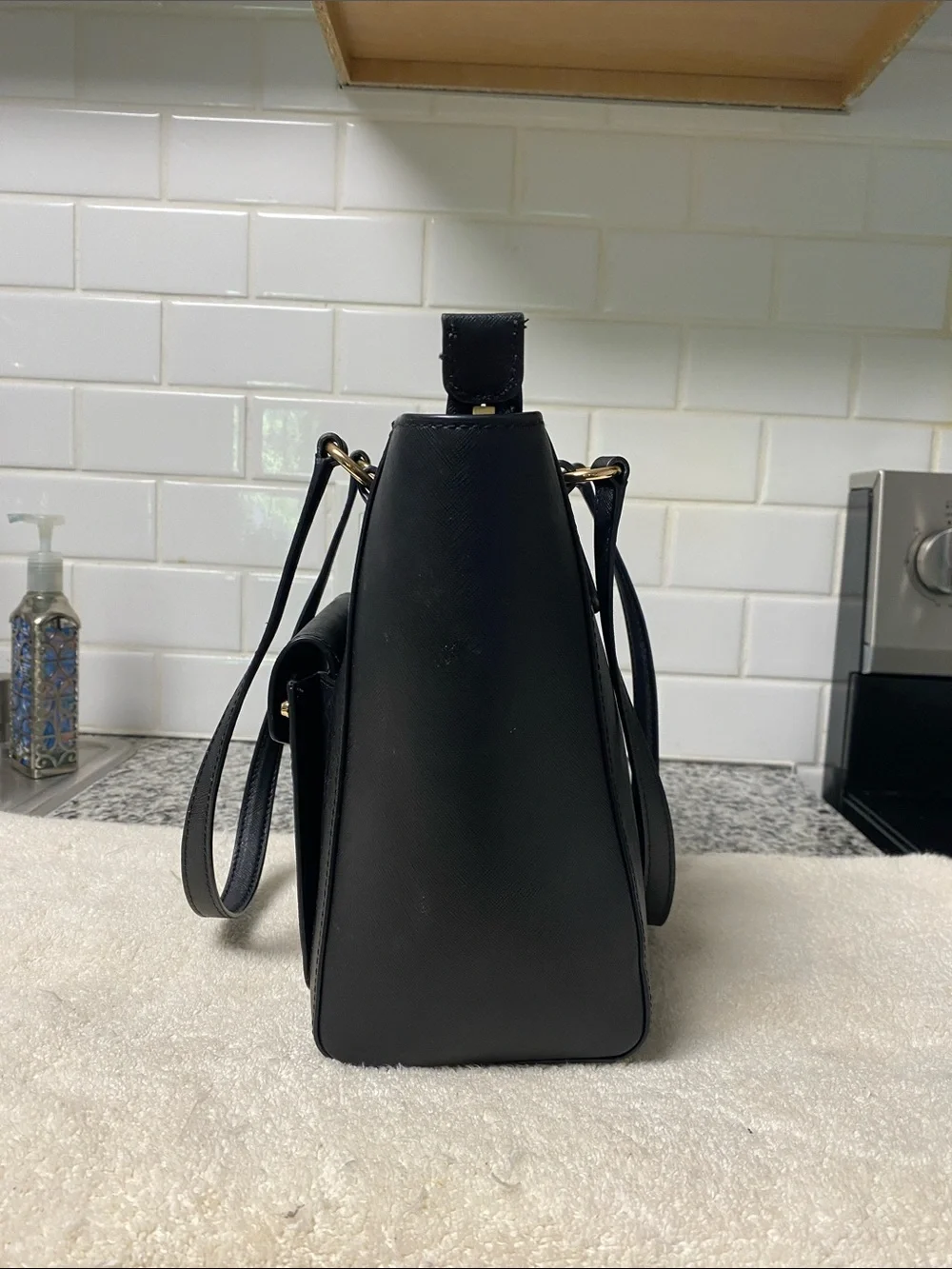 Michael Kors Black Saffiano Tote with Gold MK Emblem - Picture 3 of 10